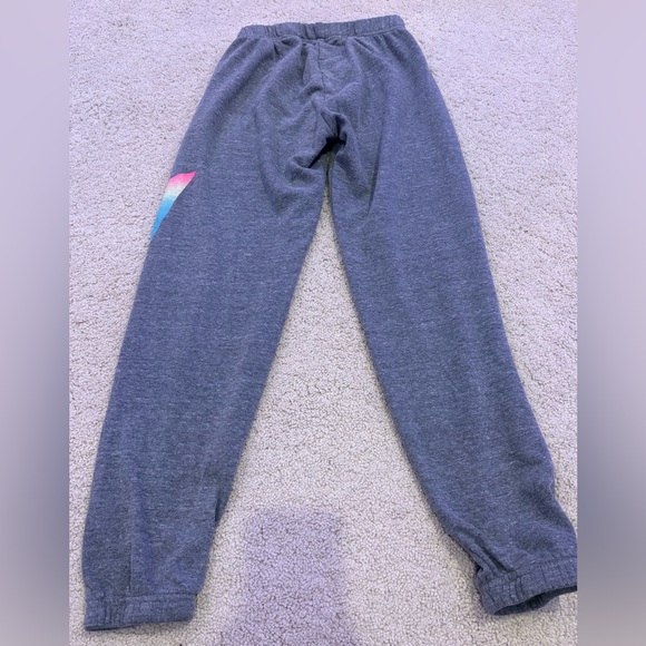 Aviator Nation Set White Cropped Sweatshirt and Gray Rainbow bolt pants, Size XS - Picture 6 of 7